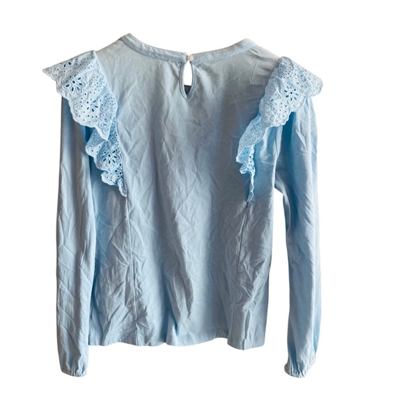J. Crew Factory | Long-Sleeve Eyelet Ruffle Top Glazed Sky Size Small - Picture 7 of 11